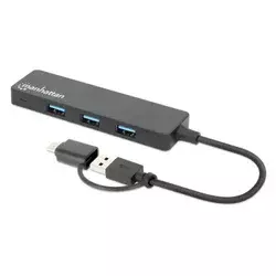 USB-C HUB 4port Manhattan 180863 3.2 G1+USB-C5GbpsCrni