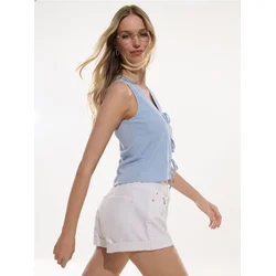 Sinsay - High waist mom kratke pantalone od teksasa - krem