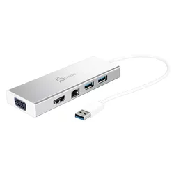 NEW j5create USB3.0 Mini dock 1x HDMI/1xVGA/2xUSB 3.1/1xMicro USB/1xRJ45 Gigabit; srebrna JUD380-N