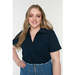 Trendyol Curve Navy Blue Ribbed Knitted Blouse