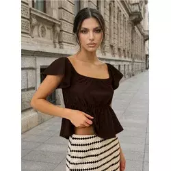 Sinsay - Bluza sa naborima i volanom - braon