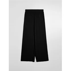 Sinsay - Rebraste wide leg pantalone sa elastičnim pojasom - crno