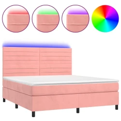 Krevet box spring s madracem LED ružičasti 160x200cm baršunasti