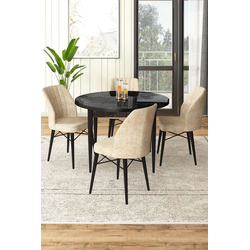 Hanah Home Set Trpezarijski sto i 4 stolice, Bež-crni