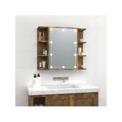 Ormarić s ogledalom LED boja dimljenog hrasta 70 x 16,5 x 60 cm