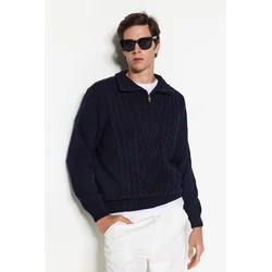 Trendyol Navy Blue Regular Fit Zippered Half Turtleneck Knitwear Sweater
