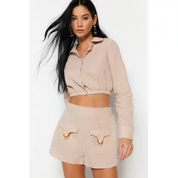 Trendyol Beige Woven Accessorized 100% Cotton Shorts & Bermuda