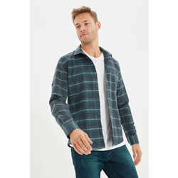 Trendyol Green Slim Fit Lumberjack Plaid Shirt with Epaulettes