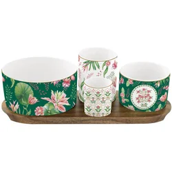 EASY LIFE set skledice na lesenem podstavku Botanic Chic 29x13cm, porcelan, les