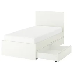 STORKLINTA Posteljni okvir z 2 predaloma, bela/Luröy, 90x200 cm