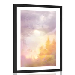 Plakat s paspartujem žareči obrisi gozda - 20x30 white