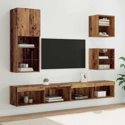 TV zidne jedinice s LED-om 5 pcs Staro drvo Konstruirano drvo