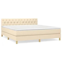 Vidaxl Box spring postelja z vzmetnico krem 160x200 cm blago