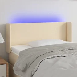 Vidaxl vidaXL Vzglavje postelje z LED diodami kremne barve 83x16x78/88 cm blago