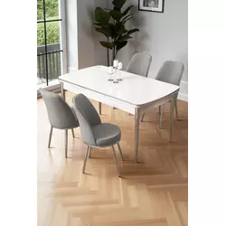 HANAH HOME Rasklopivi trpezarijski sto i stolice (5 delova) Nira White Chrome Grey