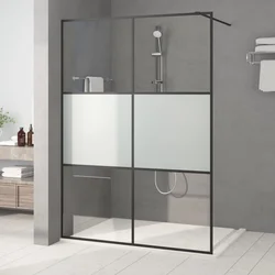 Pregrada za tuš crna 140 x 195 cm s napola mutnim staklom ESG