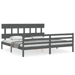 Okvir za krevet s uzglavljem sivi 200 x 200 cm od masivnog drva