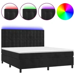 Vidaxl Box spring postelja z vzmetnico LED črna 180x200 cm žamet