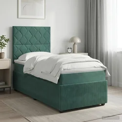 vidaXL Postelja boxspring z vzmetnico Temno zelena 100 x 200 cm Žamet
