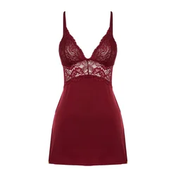 Trendyol Burgundy Lace Detailed Rope Strap Knitted Fantasy Nightgown
