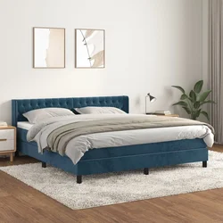 Greatstore Box spring postelja z vzmetnico temno modra 180x200 cm žamet
