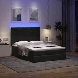 Otomanski krevet s madracima&LED crni 140x190 cm baršunasti