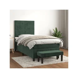 Den Box spring postelja z vzmetnico temno zelena 90x200 cm žamet