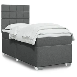 vidaXL Box spring postelja z vzmetnico temno siva 90x200 cm blago