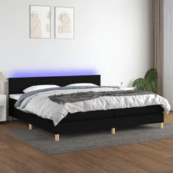 shumee Box spring postelja z vzmetnico LED črna 200x200 cm blago