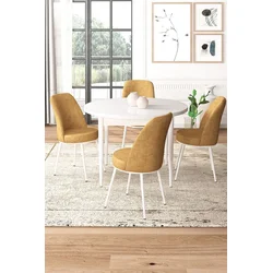 Hanah Home Set Trpezarijski sto i 4 stolice, Oker-beli