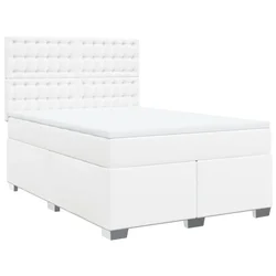 Vidaxl Box spring postelja z vzmetnico bel 140x190 cm umetno usnje