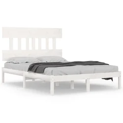 Vidaxl Posteljni okvir bel iz trdnega lesa 140x190 cm