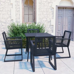 5-dijelni vrtni blagovaonski set od PVC ratana crni