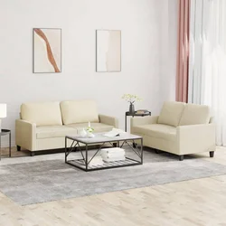 2-dijelni set sofa s jastucima krem od umjetne kože
