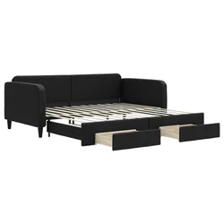 Vidaxl Izvlečna dnevna postelja s predali črna 100x200 cm blago