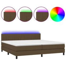 Vidaxl Box spring postelja z vzmetnico LED temno rjava 200x200cm blago