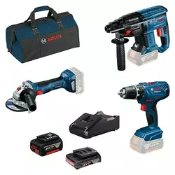 Bosch Professional Set strojeva GSR 180-LI + GBH 180-LI + GSW 180-LI (18 V, 2 baterije, 2 Ah - 4 Ah, 7 -dij.)