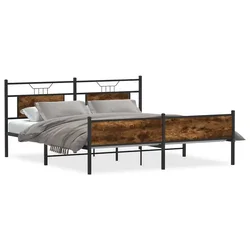 Vidaxl Kovinski posteljni okvir brez vzmetnice dimljen hrast 183x213cm