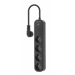 GEMBIRD TSL-PS-S4U-01 Gembird pametni produzni kabl sa USB punjenjem, 4 uticnice, 1,5m crni