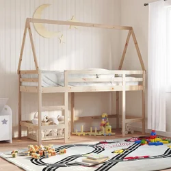 Krevet na kat s ljestvama i krovom 80x200 cm od borovine