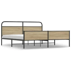 Vidaxl Kovinski posteljni okvir brez vzmetnice dimljen hrast 150x200cm