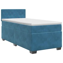 vidaXL Postelja boxspring z vzmetnico Temno modra 90 x 200 cm Žamet