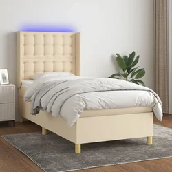Krevet box spring s madracem LED krem 90x190 cm od tkanine