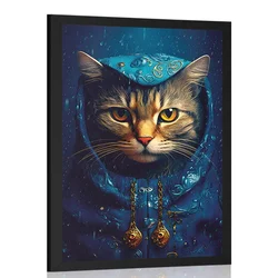 Plakat modro zlata mačka - 60x90 silver
