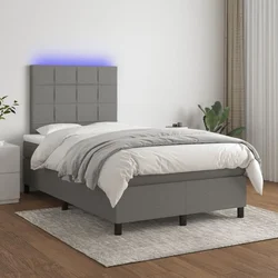 shumee Box spring postelja z vzmetnico LED temno siva 120x200 cm blago