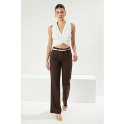 Trendyol Dark Brown High Waist Light Flare Trousers