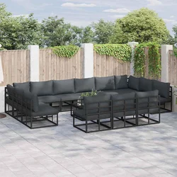 Sjedeća garnitura za vrt s jastukom 14 pcs Crna Aluminij