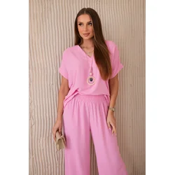Set with necklace blouse + trousers light pink