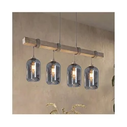 Brilagi - Luster na sajli WOOD GLASS 4xE27/60W/230V borovina/siva/zadimljeno-siva