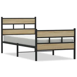 Vidaxl Kovinski posteljni okvir brez vzmetnice sonoma hrast 80x200 cm